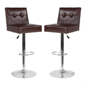 home square ravello leather tufted adjustable bar stool in brown - set of 2