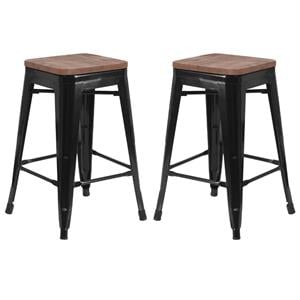 Home Square 24&quot Backless Metal Counter Stool in Black - Set of 2