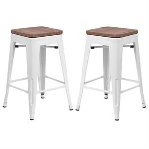 Home Square 24&quot Backless Metal Counter Stool in White - Set of 2