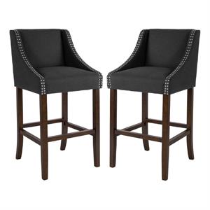Home Square Carmel 30&quot Upholstered Bar Stool in Black and Walnut - Set of 2