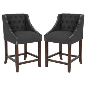 Home Square 24&quot Tufted Counter Stool in Charcoal and Walnut - Set of 2