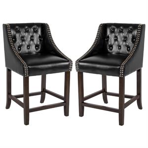 Home Square 24&quot Counter Stool in Black and Walnut - Set of 2