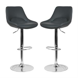 home square faux leather gas lift adjustable swivel bar stool in gray - set of 2