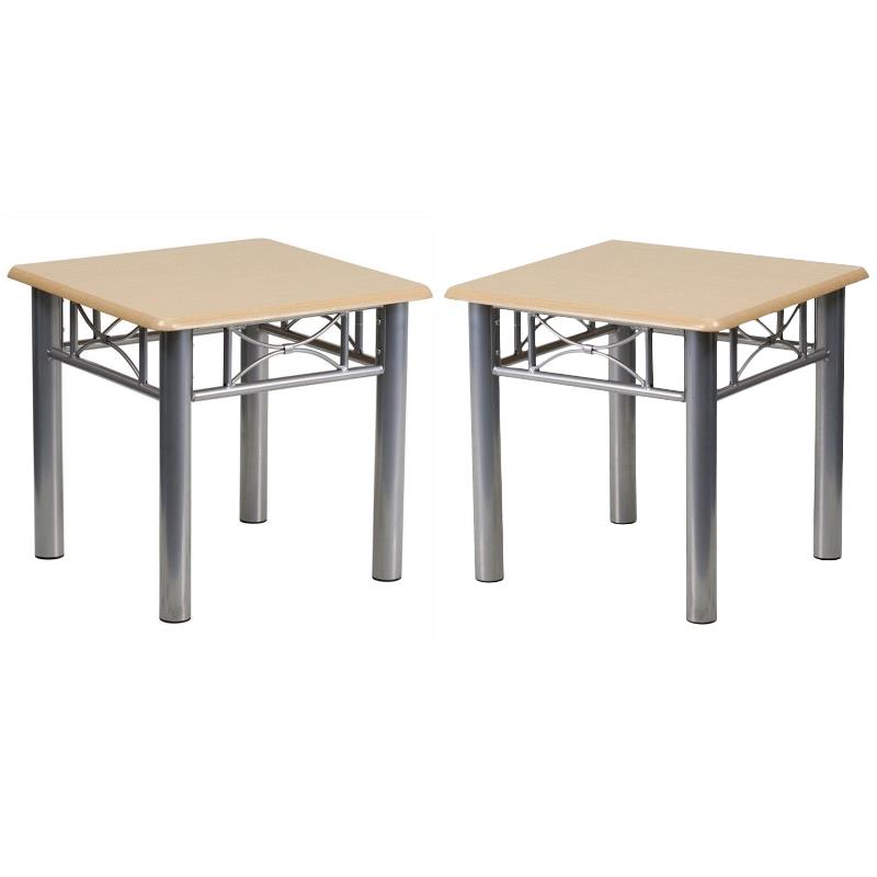 Home Square Laminate End Table with Silver Steel Frame in Natural - Set of 2