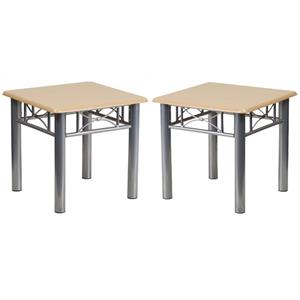 Home Square Laminate End Table with Silver Steel Frame in Natural - Set of 2