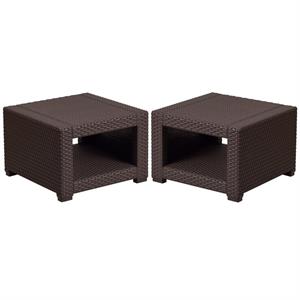 Home Square Wicker Patio End Table in Chocolate Brown - Set of 2
