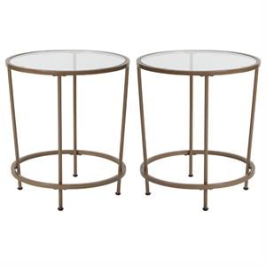 Home Square Glass Top End Table in Matte Gold Finish - Set of 2
