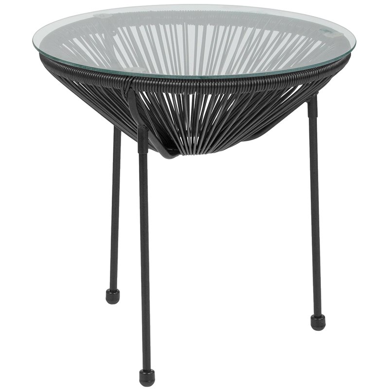 Home Square Valencia Glass Top Patio End Table in Black - Set of 2