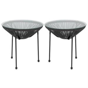 Home Square Valencia Glass Top Patio End Table in Black - Set of 2