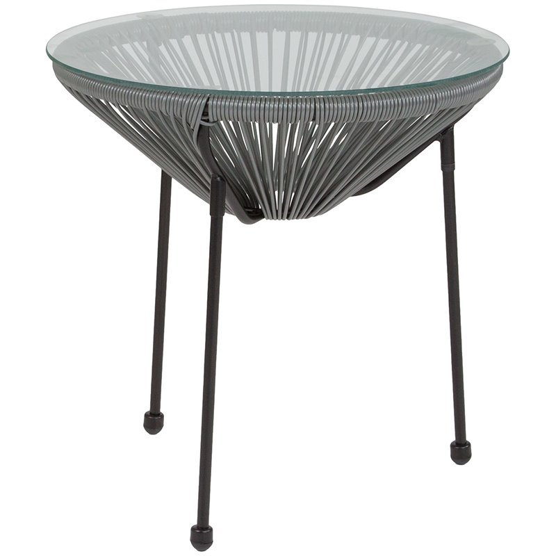 Home Square Valencia Glass Top Patio End Table in Gray and Black - Set of 2