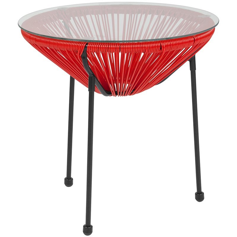 Home Square Valencia Glass Top Patio End Table in Red and Black - Set of 2