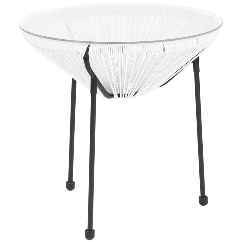Home Square Valencia Glass Top Patio End Table in White and Black - Set of 2
