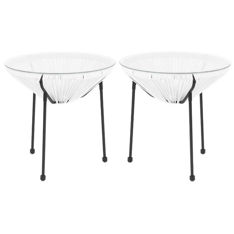 Home Square Valencia Glass Top Patio End Table in White and Black - Set of 2