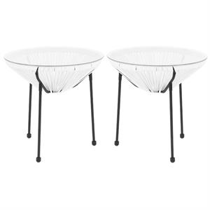 Home Square Valencia Glass Top Patio End Table in White and Black - Set of 2