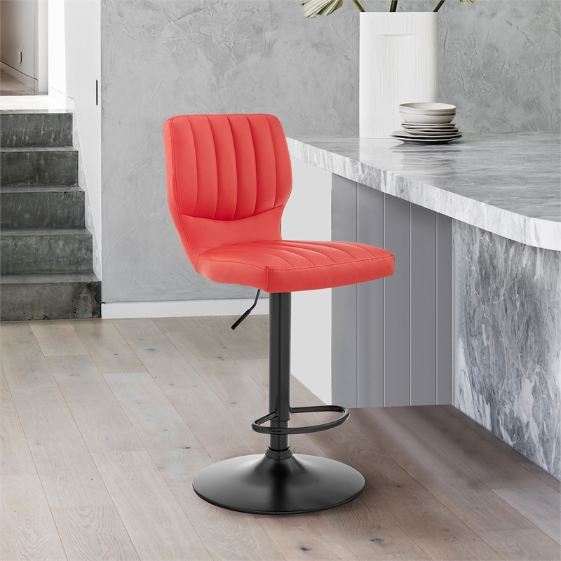 Home Square 2 Piece Faux Leather Adjustable Swivel Bar Stool Set in Red/Black
