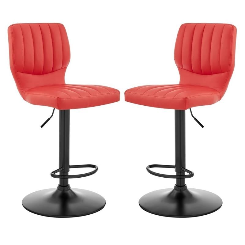Home Square 2 Piece Faux Leather Adjustable Swivel Bar Stool Set in Red/Black