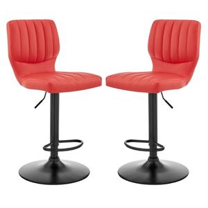 home square adjustable swivel bar stool in red faux leather - set of 2