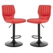 Home Square 2 Piece Faux Leather Adjustable Swivel Bar Stool Set in Red/Black