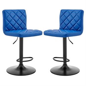 home square adjustable bar stool in blue faux leather - set of 2