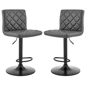home square adjustable bar stool in gray faux leather - set of 2