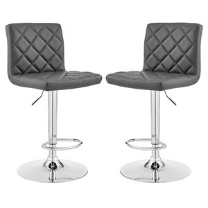 home square adjustable swivel bar stool in gray faux leather - set of 2