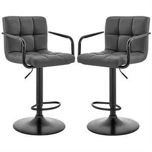 home square swivel bar stool in gray faux leather - set of 2