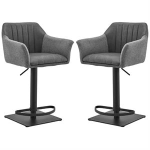 home square adjustable metal swivel barstool in gray faux leather - set of 2