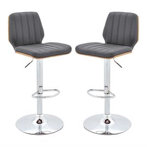 home square adjustable swivel barstool in walnut back and chrome - set of 2