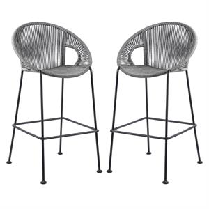 Home Square 2 Piece 30&quot Indoor Outdoor Steel Bar Stool in Gray Rope