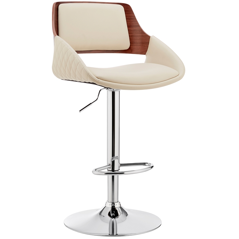 Home Square 2 Piece Furniture Faux Leather/Chrome Bar Stool in Cream