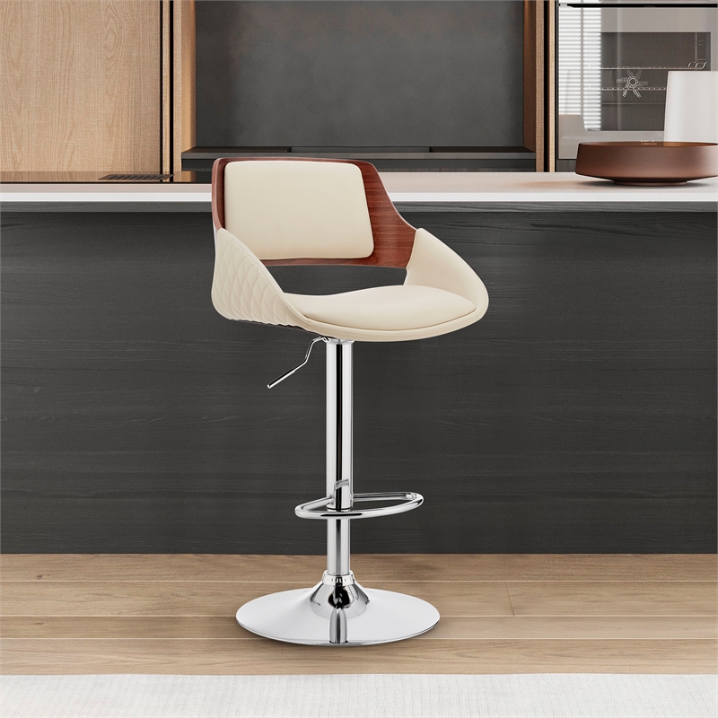Home Square 2 Piece Furniture Faux Leather/Chrome Bar Stool in Cream