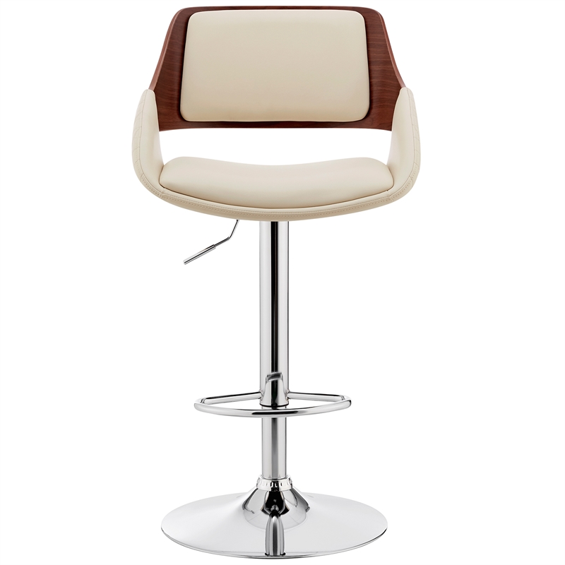 Home Square 2 Piece Furniture Faux Leather/Chrome Bar Stool in Cream