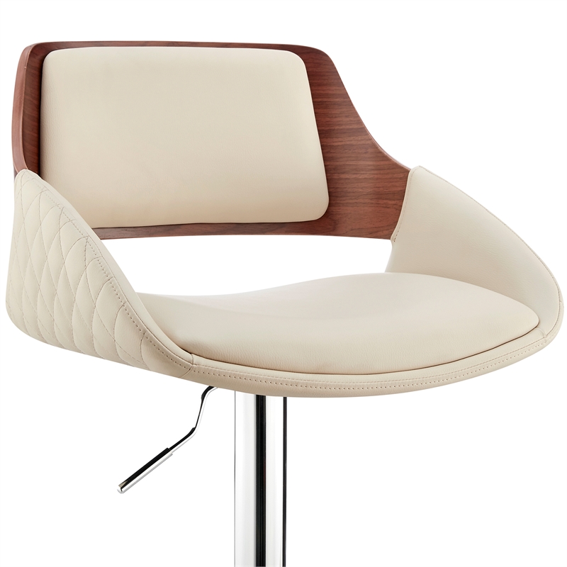 Home Square 2 Piece Furniture Faux Leather/Chrome Bar Stool in Cream