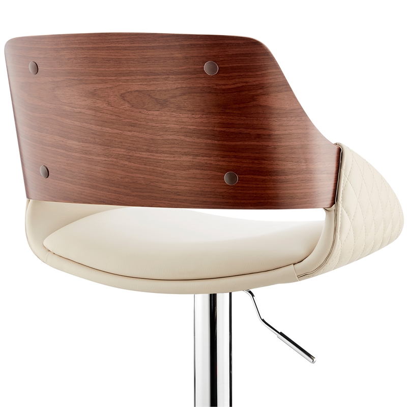 Home Square 2 Piece Furniture Faux Leather/Chrome Bar Stool in Cream