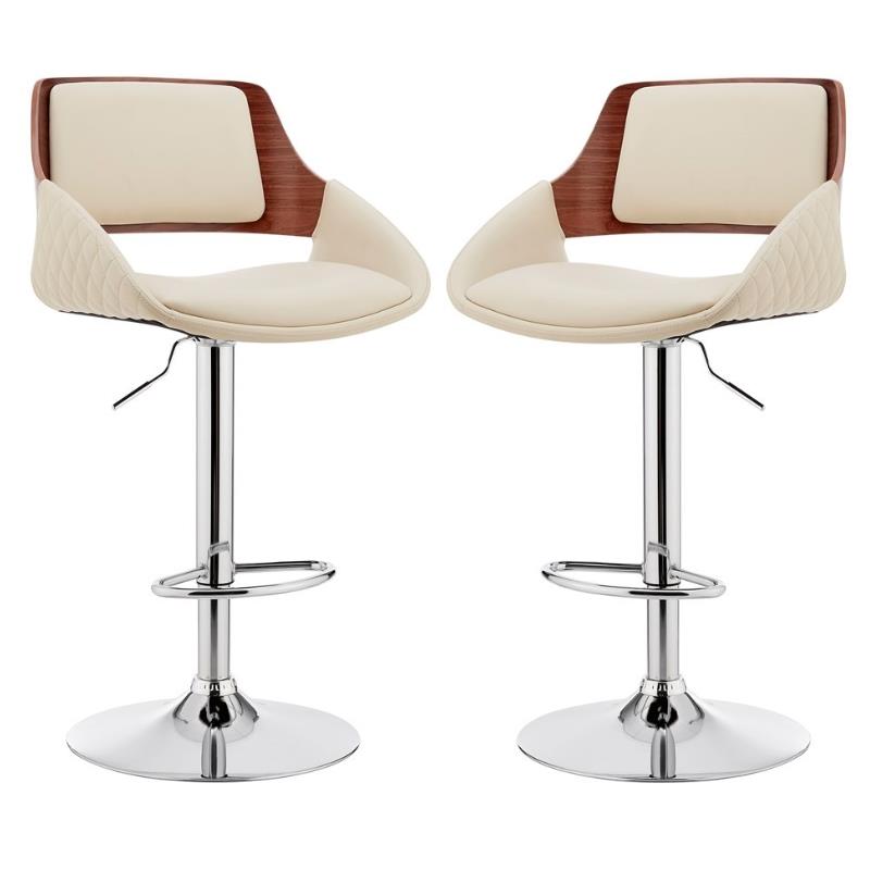 Home Square 2 Piece Furniture Faux Leather/Chrome Bar Stool in Cream