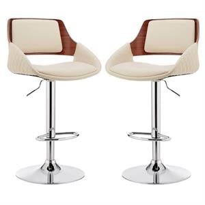 Home Square 2 Piece Furniture Faux Leather/Chrome Bar Stool in Cream