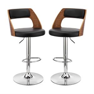 home square wood barstool in black faux leather finish - set of 2