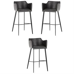 Home Square Griffin 30.25&quot Faux Leather Barstool in Roman Gray - Set of 3