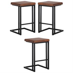 Home Square Boone 26&quot Steel Counter Stool in Brown & Black - Set of 3