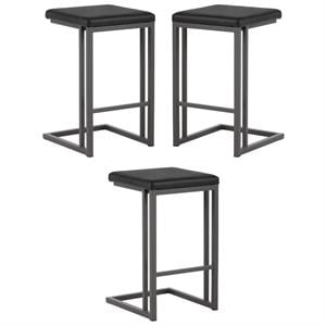Home Square Boone 26&quot Modern Steel Counter Stool in Black/Dark Gray - Set of 3