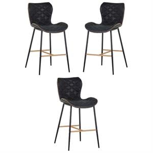 Home Square Lyla 26&quot Faux Leather Counter Stool in Antique Black - Set of 3