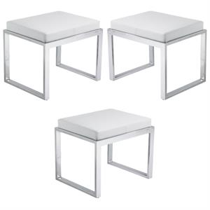 Home Square Oliver 22&quot Faux Leather & Stainless Steel Stool in White - Set of 3