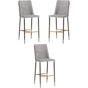 Home Square Klaus 29.75&quot Faux Leather and Fabric Barstool in Gray - Set of 3