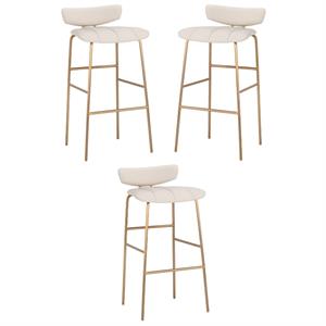 Home Square Lorelei 29.5&quot Faux Leather Barstool in Cream/Gold - Set of 3
