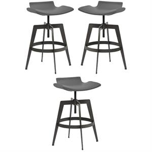 Home Square Bancroft 22.5-30.5&quot Faux Leather Adjustable Stool in Gray - Set of 3