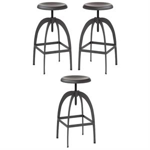 Home Square Colby 26.5 - 33.5&quot Modern Metal Stool in Gray/Chrome - Set of 3