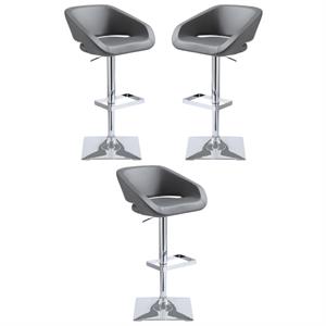 Home Square Gustavo 24 - 32.5&quot Faux Leather Adjustable Stool in Gray - Set of 3