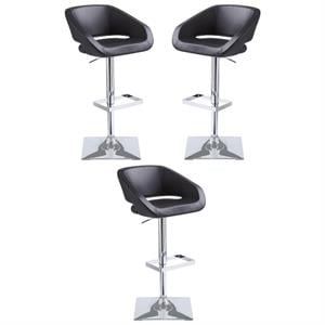 Home Square Gustavo 24 - 32.5&quot Faux Leather Adjustable Stool in Black - Set of 3