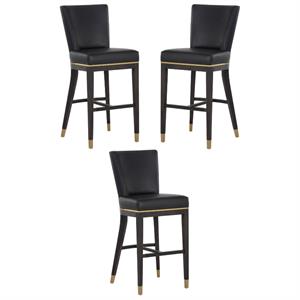 Home Square Alister 32&quot Faux Leather Barstool in Black/Espresso - Set of 3
