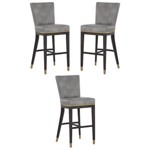 Home Square Alister 32&quot Faux Leather Barstool in Stone/Espresso - Set of 3